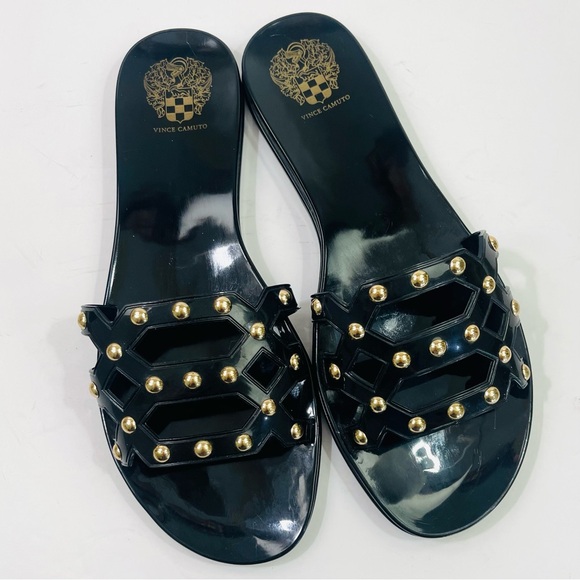 Vince Camuto Emelon Black Jelly Slide Sandals with Gold Studs - Picture 3 of 10